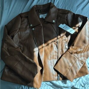 Nicole Miller Brown Leather Moto Jacket